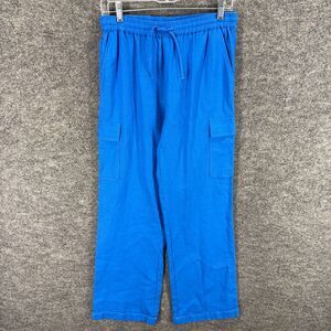 Love Tree Cargo Pants Women M Medium Blue High Rise Linen Drawstring Pockets